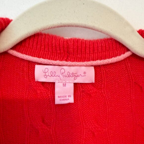 Lilly Pulitzer Cashmere Everglades Cable Sweater Coat in Red Size M - Picture 2 of 9